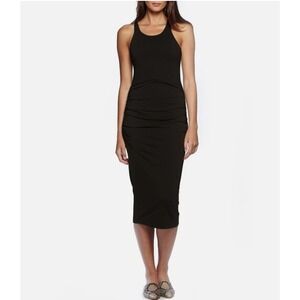 Michael Stars  Ruched Racerback Midi Dress Size PXL Black Cotton Lycra Made USA